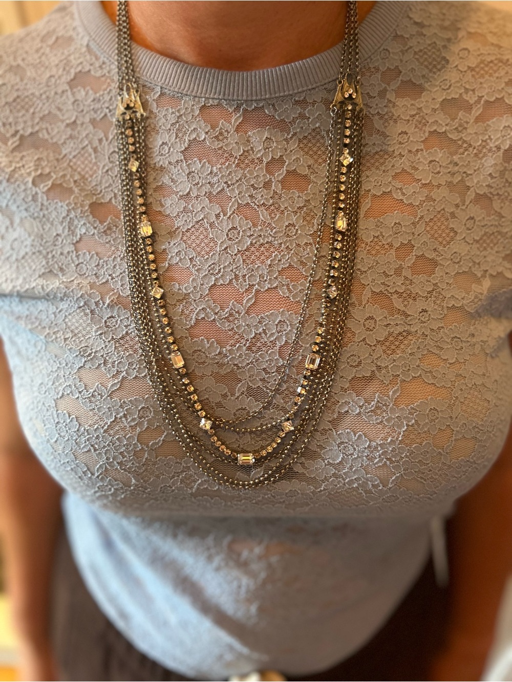 Sorrelli Gunmetal Multi-Strand Layered Necklace with Faceted Accents
